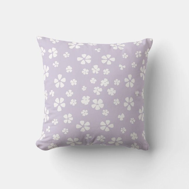 Coussin Boho moderne blanc fleur sauvage poussiéreux viole (Recto)