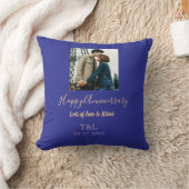 Coussin Boho moderne heureux anniversaire ajouter nom bleu (Couverture)