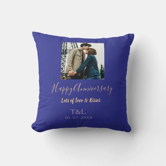 Coussin Boho moderne heureux anniversaire ajouter nom bleu (Recto)