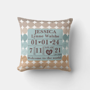 Coussin Boho Motif personnalisé statistiques de naissance