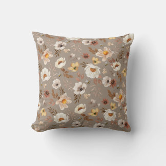 Coussin Boho neutre aquarelle florale