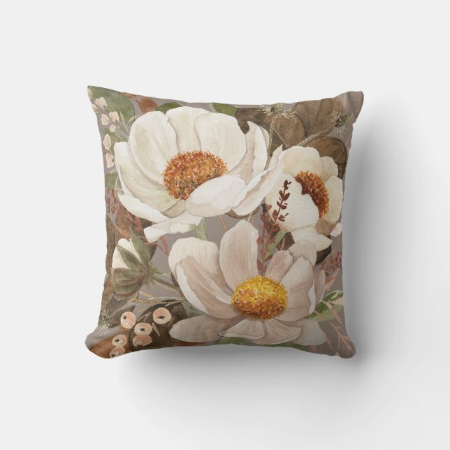 Coussin Boho neutre aquarelle peony floral (Recto)