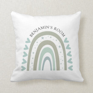 Coussin Boho personnalisé aquarelle bleu Rainbow Nursery