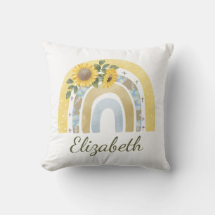 Coussin Boho personnalisé Sunflower Nom arc-en-ciel Fille