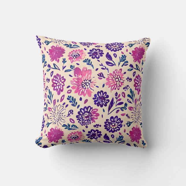 Coussin Boho Purple Ombre Motif Floral (Recto)