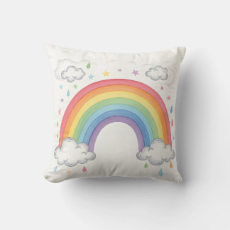 Coussin Boho Rainbow and Clouds Watercolor Kids Playroom