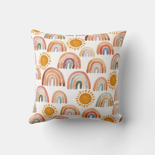 Coussin Boho Rainbow et Sun Watercolor  (Verso)