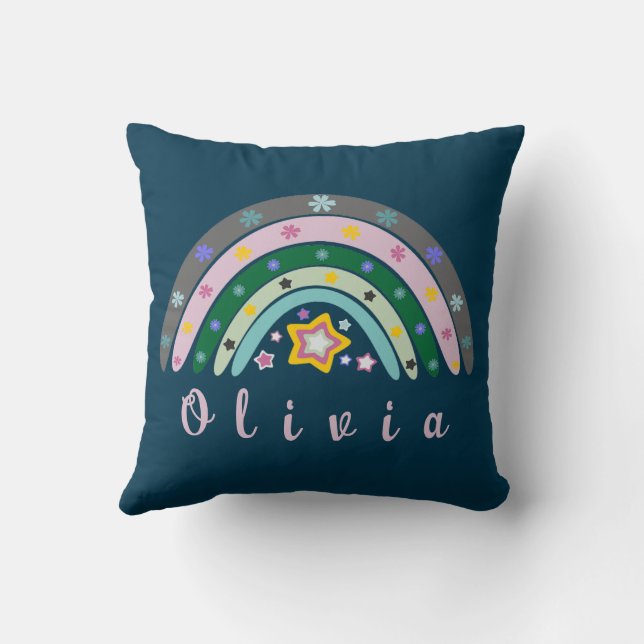 Coussin Boho Rainbow tendance avec nom personnalisé (Verso)