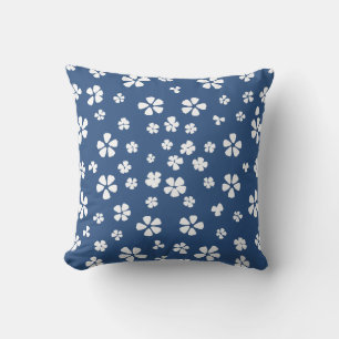 Coussin Boho rétro blanc fleur sauvage bleu
