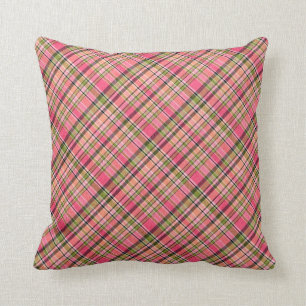Coussin Boho Retro Rose/Vert Plaid Reversible
