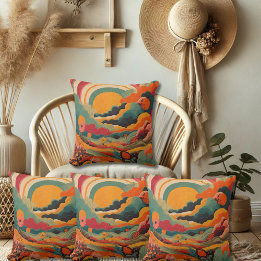 Coussin Boho Retro Soleil 16 pouces Jeu d'oreiller