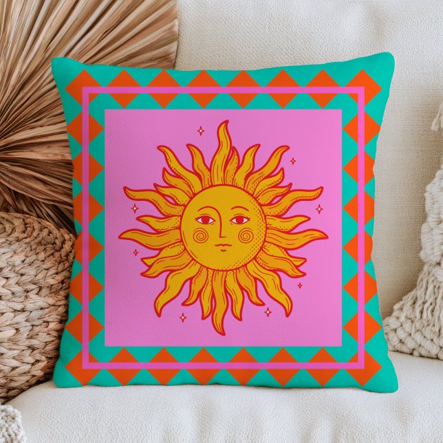 Coussin BOHO Rétro Visage de Soleil Dopamine Esthétique Co (Créateur téléchargé)