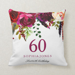 Coussin Boho rose et bordeaux Floral 60e anniversaire Cade