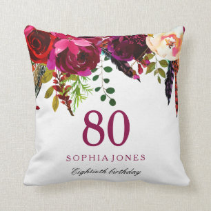 Coussin Boho rose et bordeaux Floral 80e anniversaire Cade