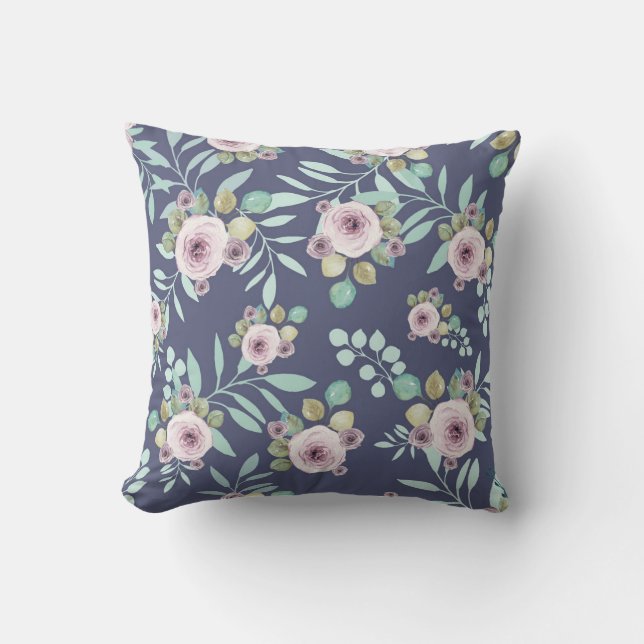 Coussin Boho rose et vert avec retour violet (Recto)