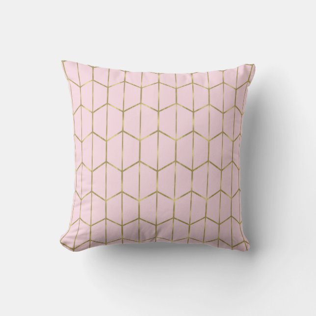 Coussin Boho Rose Hexagone Or et Glamour Géométrique (Recto)