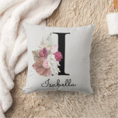 Coussin Boho rose monogramme Floral Initiale I (Couverture)