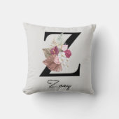 Coussin Boho rose monogramme Floral Z initial (Recto)