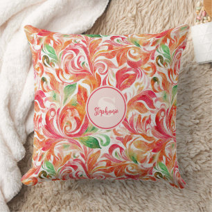 Coussin Boho Rouge Rose Orange Vert Paisley Floral