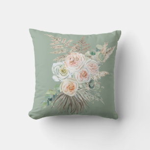 Coussin Boho rustique À feuillage persistant rose floral P