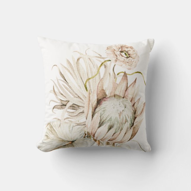 Coussin Boho sauvage Protea Pampas Grass Floral (Recto)