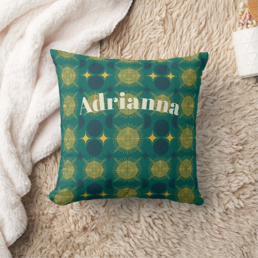 Coussin Boho Soleil Lune Étoiles Bébé Bleu-vert Jaune Pers (Couverture)