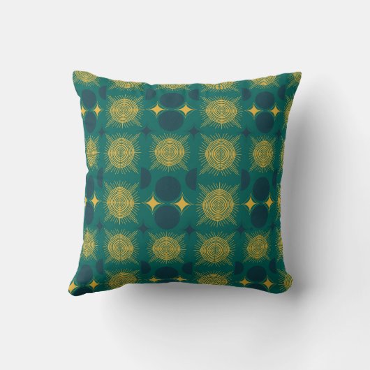 Coussin Boho Soleil Lune Étoiles Bébé Bleu-vert Jaune Pers (Verso)
