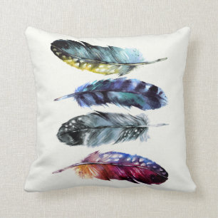 Coussin Boho Style Watercolor Oiseaux plumes