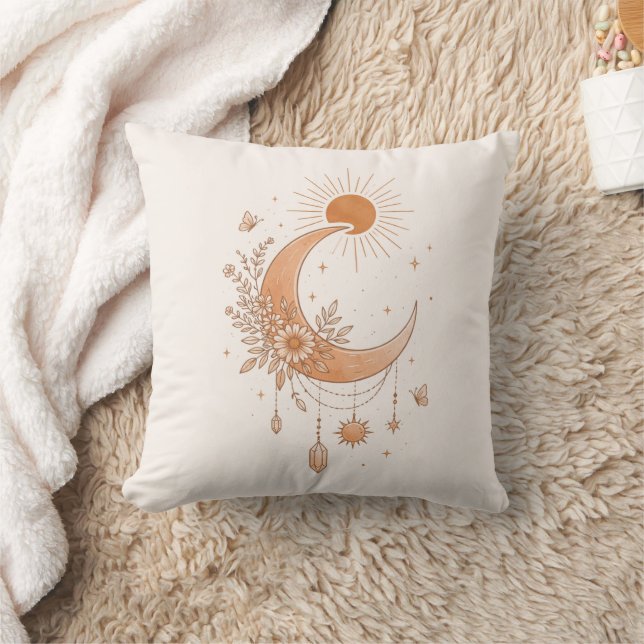 Coussin Boho Sun & Moon Floral Throw Pillow (Couverture)