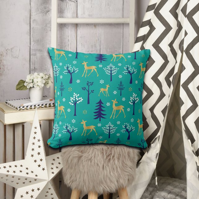 Coussin Boho Trees Gold Deers Moderne (Créateur téléchargé)