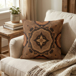 Coussin Boho Tribal Marron Mandala Kaléidoscope Terrien