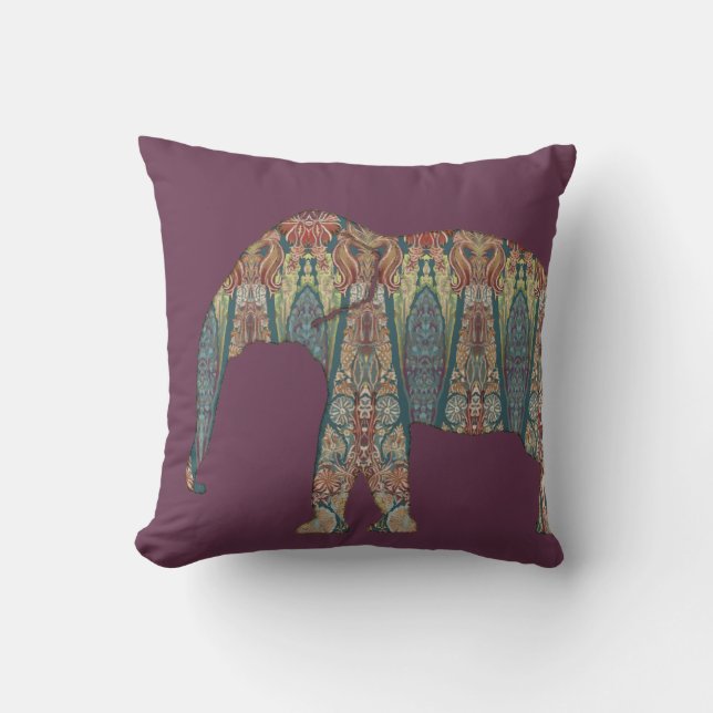 Coussin BOHO Tribal Vintage Paisley Purple Blue Elephant (Recto)