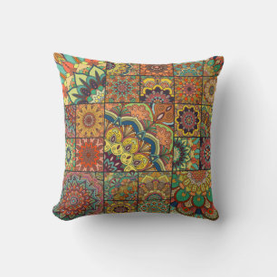 Coussin Boho tuiles : patchwork coloré sans couture motif
