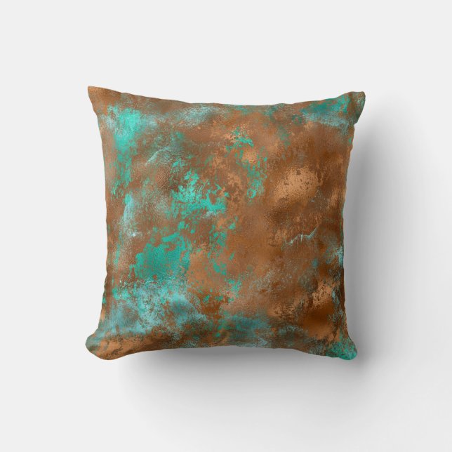 Coussin Boho Turquoise Cuivre Grunge (Recto)