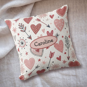 Coussin Boho Valentine Coeurs et Flèches Motif
