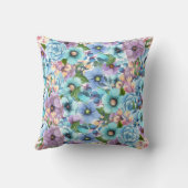 Coussin Boho Watercolor Floral Lilac & Turquoise Personnal (Verso)