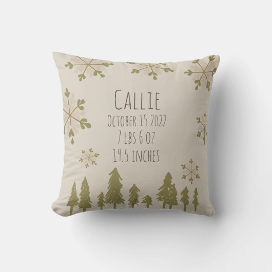 Coussin Boho Winter Nursery Baby Birth Stats (Recto)