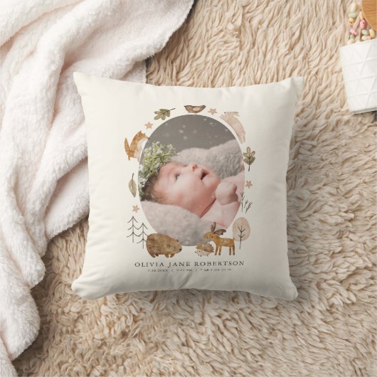 Coussin Boho Woodland Animals Baby Stats Photo (Couverture)