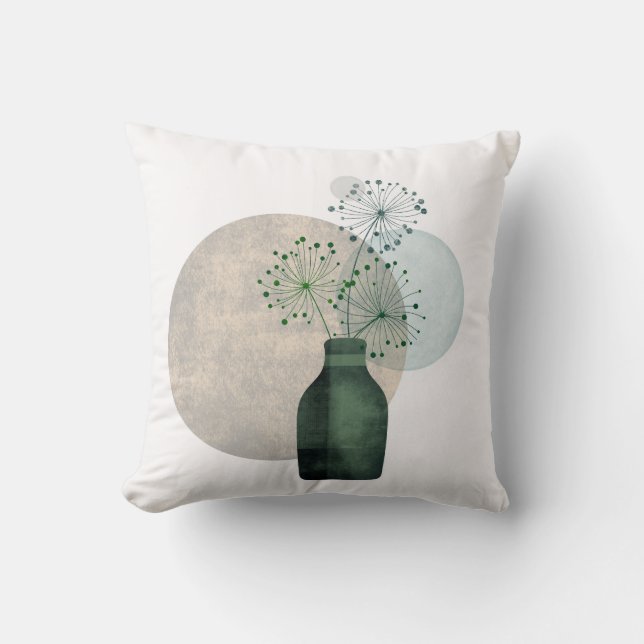 Coussin Boho Zen Dandelions Floraux Dans Une Bouteille (Recto)