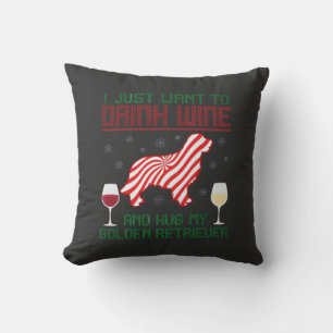 Coussin Boire du vin câliner Retriever d'or Noël
