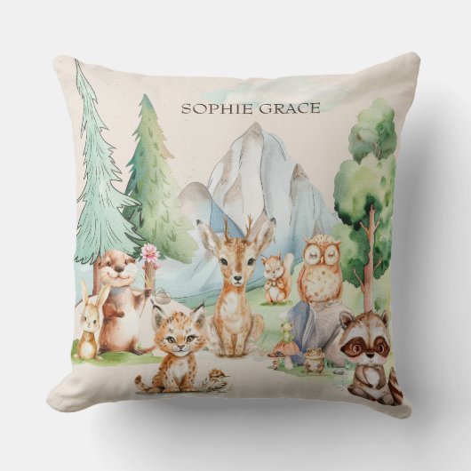 Coussin Bois Animaux Boho Rustic Baby (Recto)