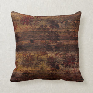 Coussin Bois Brown Floral Russe