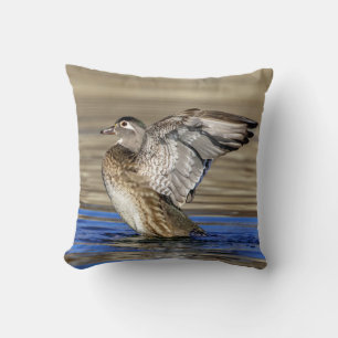 Coussin Bois Canard battant ses ailes