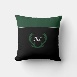 Coussin Bois de cerf vert moderne monogramme