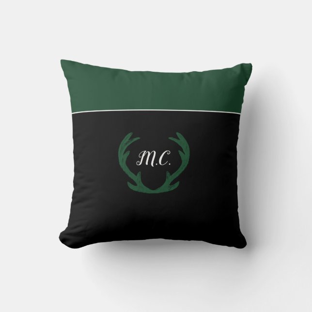 Coussin Bois de cerf vert moderne monogramme (Recto)