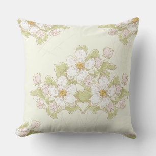 Coussin Bois de chien blanc et rose en fleur d'Oreiller fl