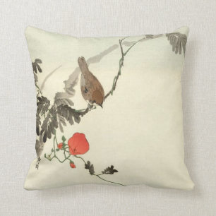 Coussin Bois De Chien Japonais Avec Oiseau