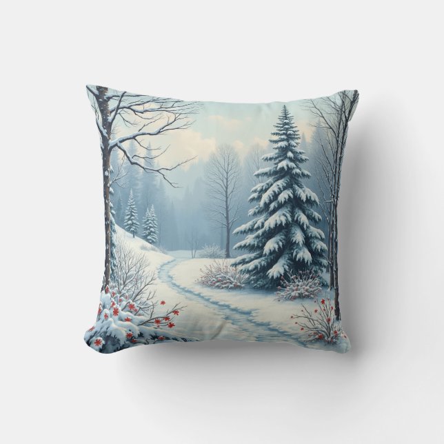 Coussin Bois de neige et forêt d'hiver (Recto)