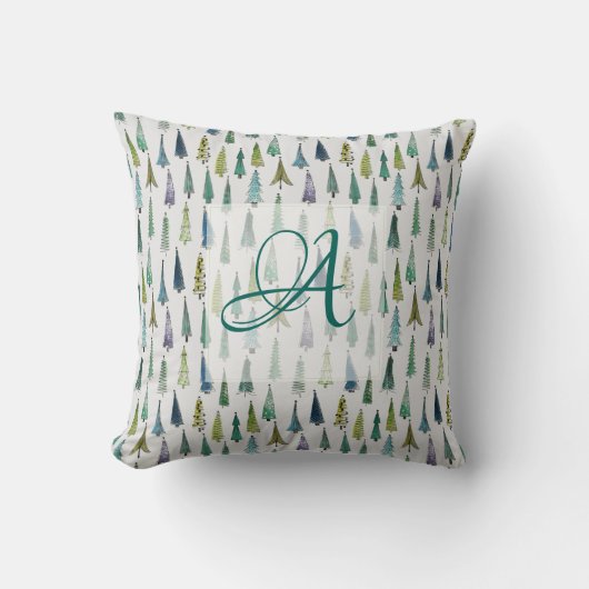 Coussin Bois d'hiver Pins Arbres Motif Décor Monogrammé (Recto)