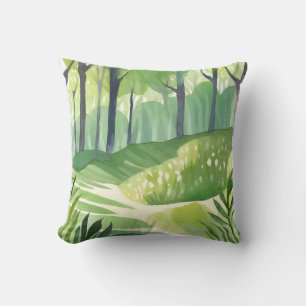 Coussin Bois Fantaisiste   Paysage à l'aquarelle de forêt